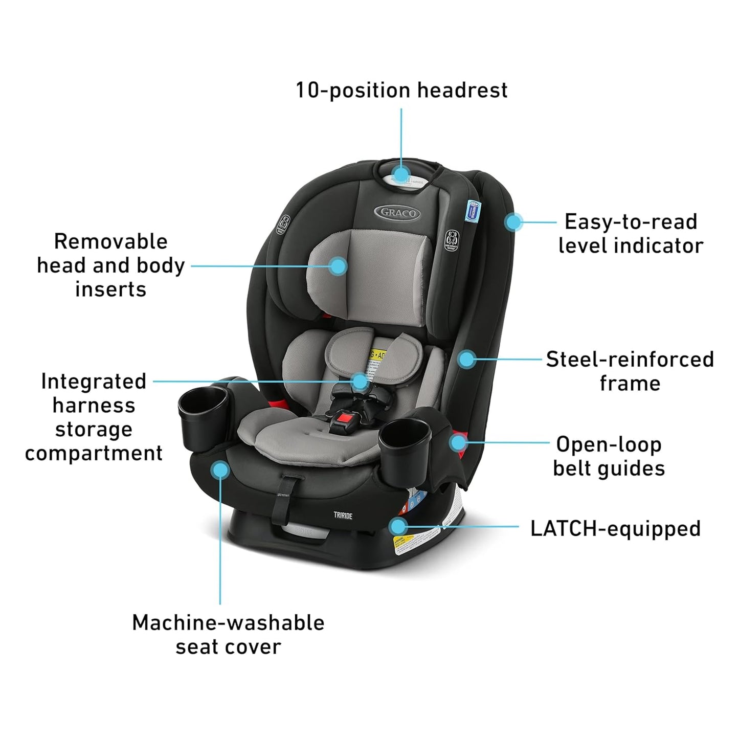 Graco® TriRide 3-in-1 Reclining Car Seat, Clybourne - Rear & Forward Facing Car Seat, Highback Booster, Adjustable Headrest