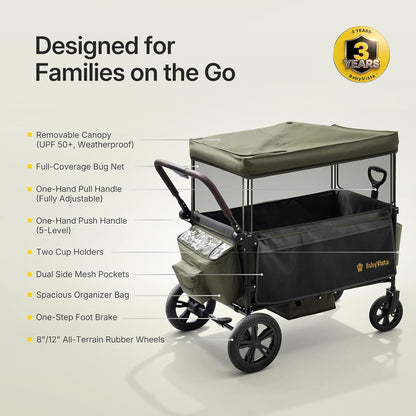 Stroller Wagon for Kids, One-Hand Adjustable Push/Pull Handle, Spacious Storage, 8"/12" All-Terrain Wheels, Canopy with Bug Net, Wagon Stroller for Daily Walks, Short Trips & Grocery Runs