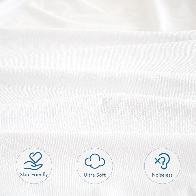 Short King Terry Mattress Protector Waterproof for 72''×75'' up to 14'' Depth, Ultra Soft & Breathable Smooth Top Fitted Mattress Cover Skin-Friendly Machine Washable