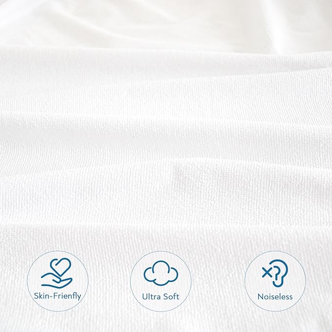 2 Pack Twin Extra Long (XL) Waterproof Mattress Protector, Premium Terry Twin XL Sheets Fitted up to 14'' Depth Pocket, Ultra Soft and Breathable Mattress Topper Pad Cover XL Twin, Noiseless White