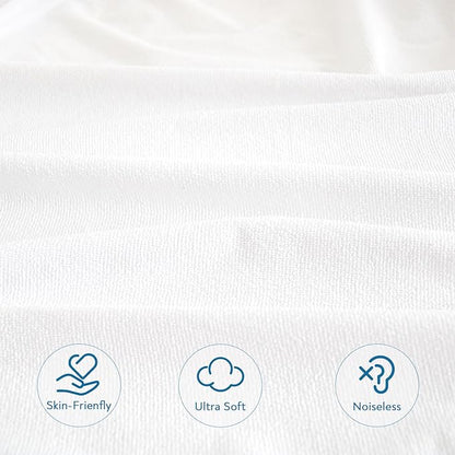 2 Pack Twin Extra Long (XL) Waterproof Mattress Protector, Premium Terry Twin XL Sheets Fitted up to 14'' Depth Pocket, Ultra Soft and Breathable Mattress Topper Pad Cover XL Twin, Noiseless White