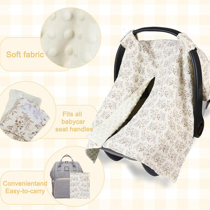 2-in-1 Baby Car Seat Cover & Canopy | Mom Nursing Cover, Easy Install Shield | Multi-Purpose for Winter Warmth & Summer Shade (Brown)
