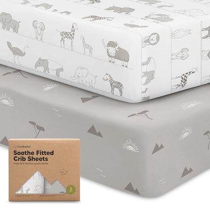 KeaBabies 2-Pack Organic Crib Sheets for Boys, Girls - 52x28 Fitted Crib Mattress Sheet Neutral, Breathable Jersey Cotton Cover for Baby Bed, Toddler Mattress, Soft & Cute Prints (Savannah)