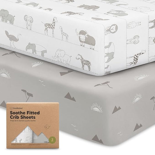KeaBabies 2-Pack Organic Crib Sheets for Boys, Girls - 52x28 Fitted Crib Mattress Sheet Neutral, Breathable Jersey Cotton Cover for Baby Bed, Toddler Mattress, Soft & Cute Prints (Savannah)