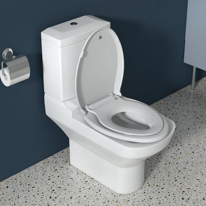 17" White Round Toilet Seat for Adult and Child, Built-In Potty Training Seat with Soft Quiet Close Non-Slip Design, Magnetic Kids Seat and Cover for Round/Oval Toilets, Easy to Install and Clean