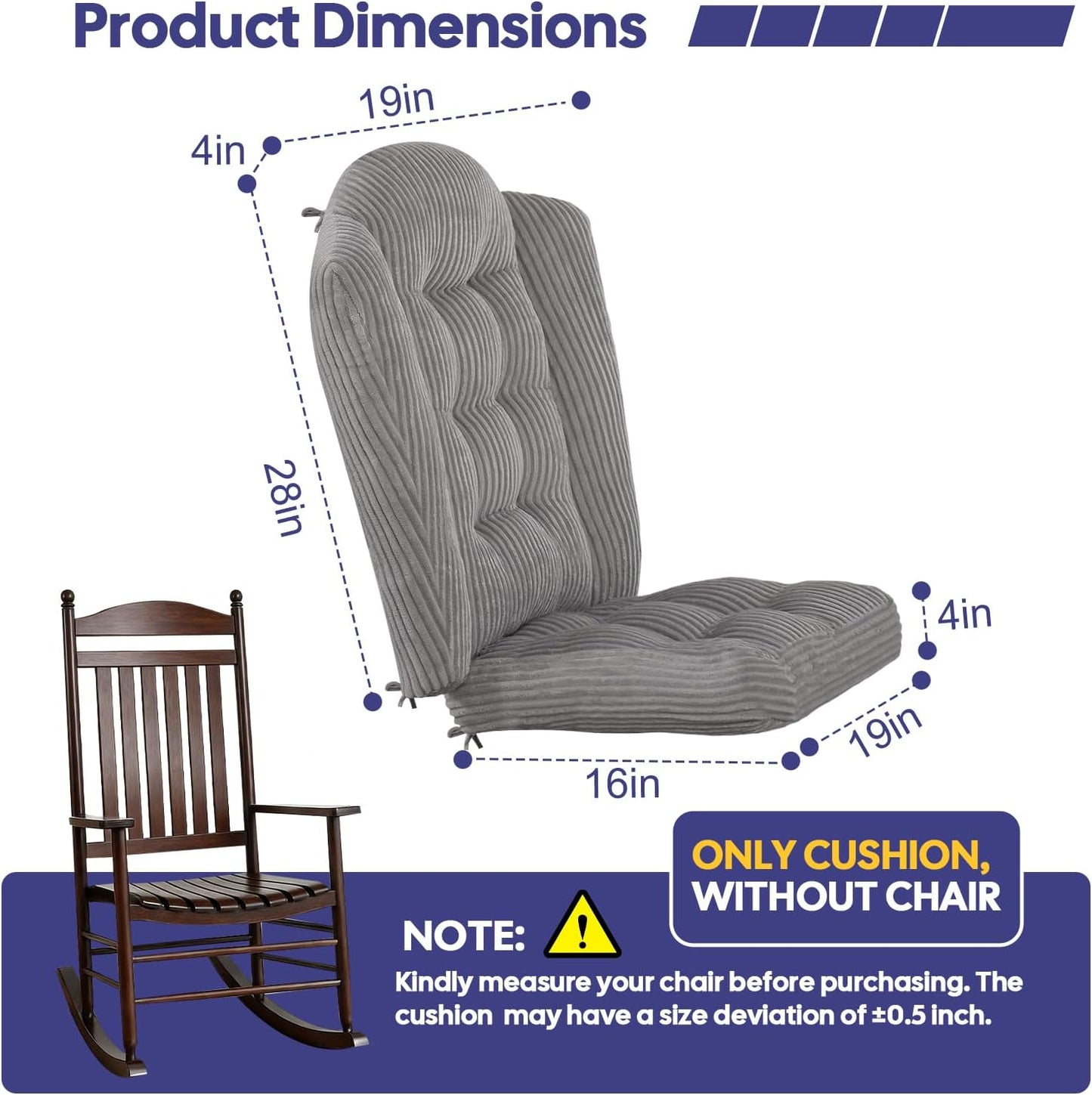 idee-home Wingback Rocking Chair Cushions Indoor, Glider Rocker Replacement Cushions with Removable Corduroy Cover, Wooden Adirondack Chair Pad Non-Slip Bottom Tufted Seat Pads with Ties, Green
