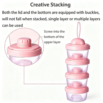 4 Layers Baby Milk Powder Formula Dispenser on The go, Baby Formula Containers for Travel, Formula Holder Mixer, Baby Feeding Snack Storage Container, Portable, Stackable, Non-Spill, BPA-Free