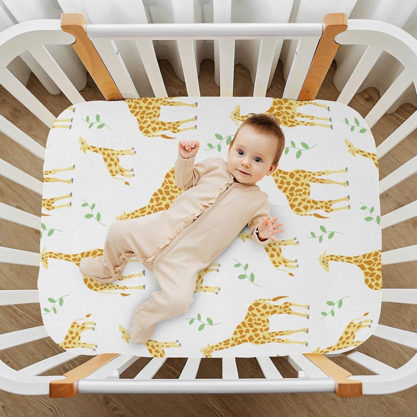 Fall Cute Mushroom Leaves Fitted Crib Sheets Stretchy Portable Playard Sheets for Baby Toddler, Breathable Soft Mini Crib Mattress 52 x 28 in for Boys and Girls