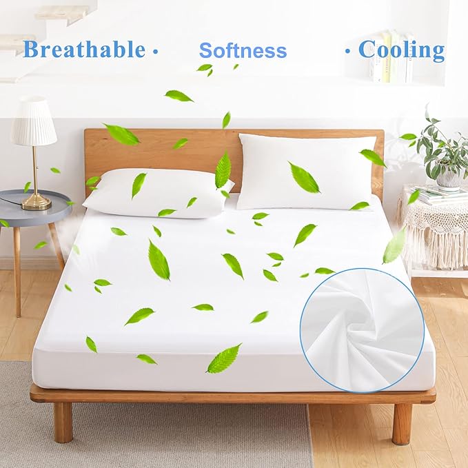 Softhour Queen Size Waterproof Mattress Protector, 2 Pack, Stretch to 21'' Deep Pocket, Soft Breathable, Noiseless, Ideal for Home & Commercial Use