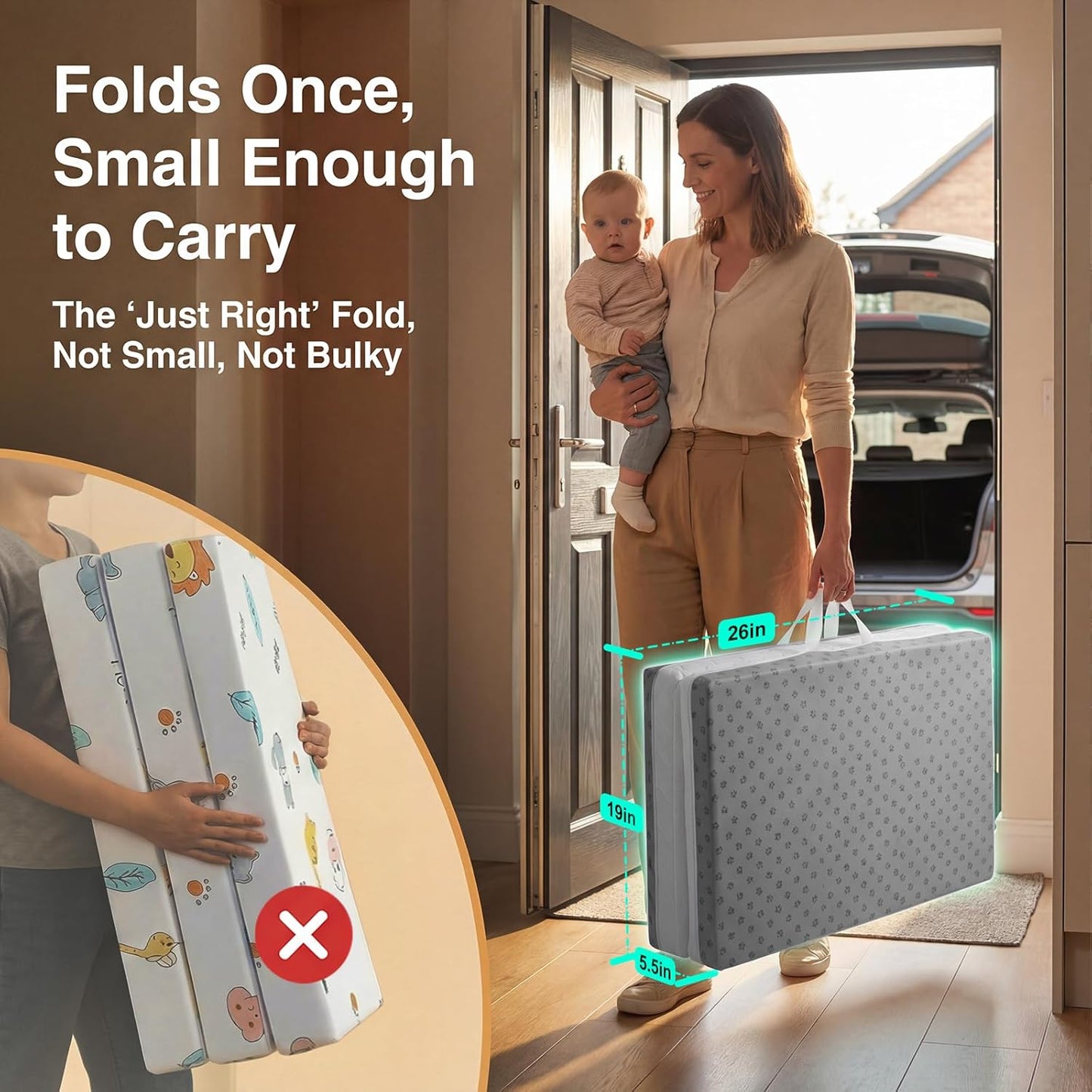 Bi-Fold Pack and Play Mattress, 3 Inch Thick Soft & Firm Memory Foam Breathable Portable Pack n Play Mattresses, Baby Playpen Mattresses with Removable Washable Cover 38x26x3 Inch - Gary