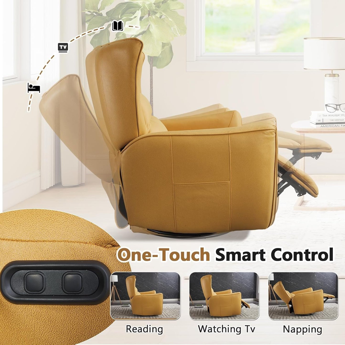 HAOMARKETS Electric Swivel Rocker Recliner Chair, Power Faux Leather Glider Rocking Recliners for Adults,360° Swivel Nursery Reclining Sofa with USB Charging Port, White