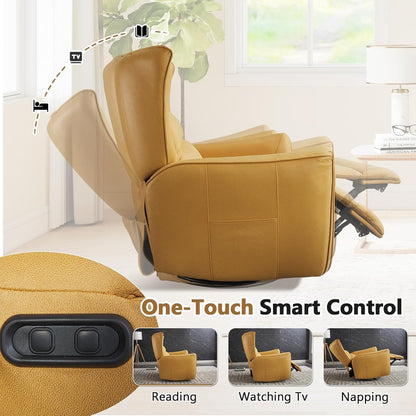 HAOMARKETS Electric Swivel Rocker Recliner Chair, Power Faux Leather Glider Rocking Recliners for Adults,360° Swivel Nursery Reclining Sofa with USB Charging Port, White