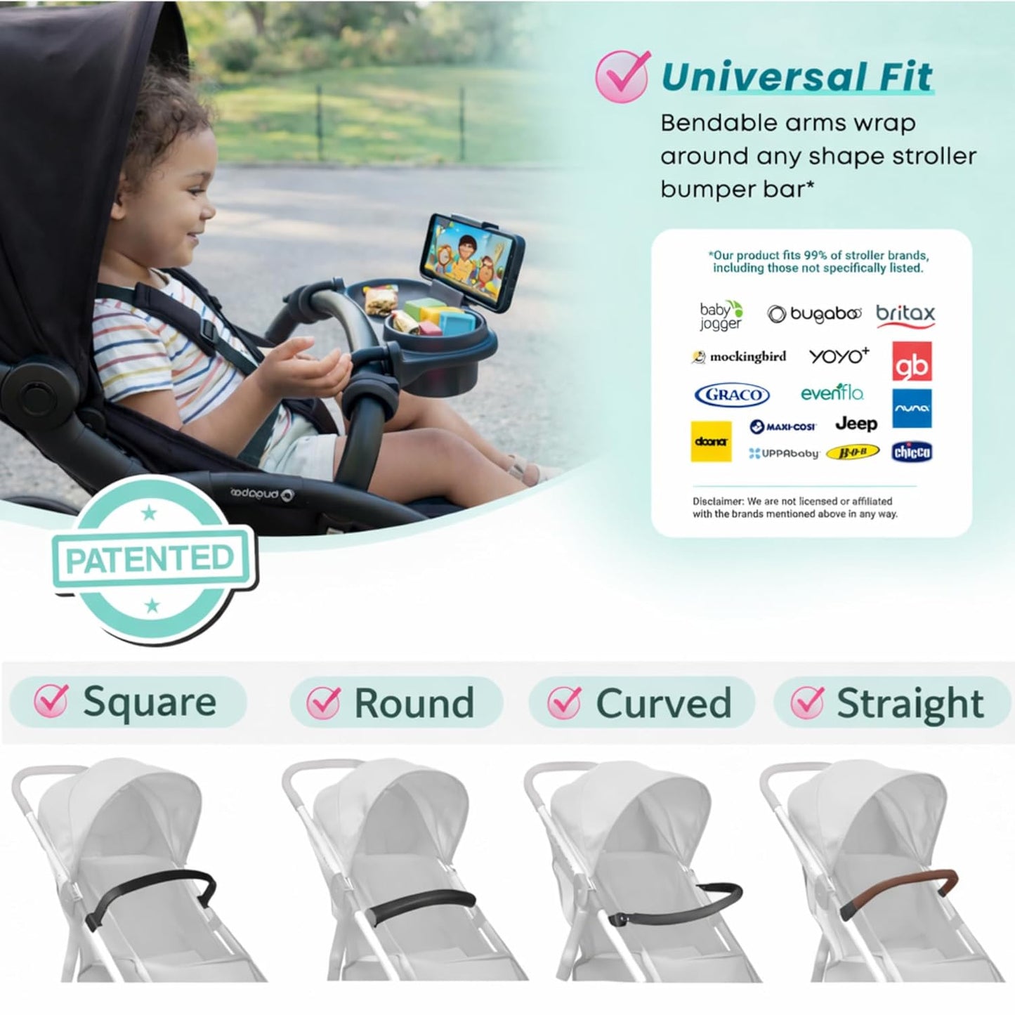Swanoo Universal Stroller Snack Tray | Compatible With Nuna Mockingbird Bugaboo Uppababy | Stroller Bumper Bar Tray Attachment with Cup Holder | Baby Toddler Disneyland Essentials Stroller Accessories