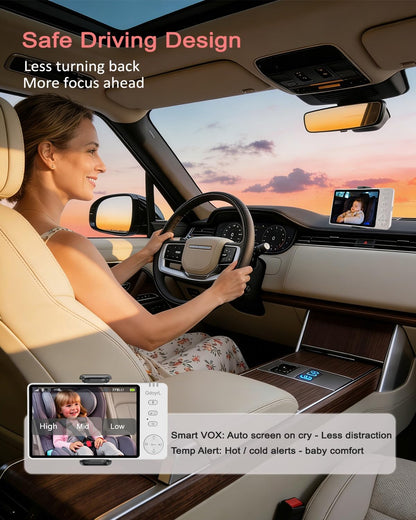 Wireless Baby Car Camera with 5-inch HD 1080P IPS, USB-Powered 360° Rotating Rear Seat Monitor (1000 ft)Auto/Manual Night Vision & VOX Mode, HD Display for Car Backseat Home Baby Pet (White A)