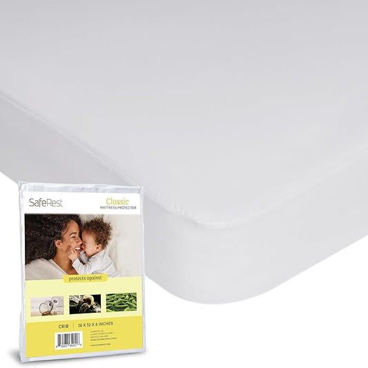 SafeRest Waterproof Mattress Protector Crib Size – Absorbent Breathable Soft Fitted Bed Cover with Stretchable Pockets – Machine Washable Crib Mattress Cover