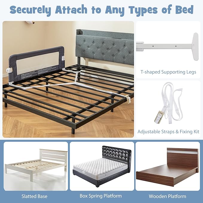 BABY JOY Double Sided Bed Rail Guard, 2 Pack, Extra Long, Swing Down for Convertible Crib, Folding Baby Safety Bedrail for Kids Twin Full Size Queen King Mattress, Rails for Toddlers (Dark Gray, 47")