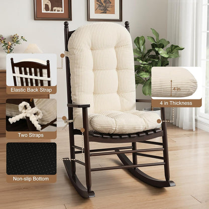 idee-home Wingback Rocking Chair Cushions Indoor, Glider Rocker Replacement Cushions with Removable Corduroy Cover, Wooden Adirondack Chair Pad Non-Slip Bottom Tufted Seat Pads with Ties, Green