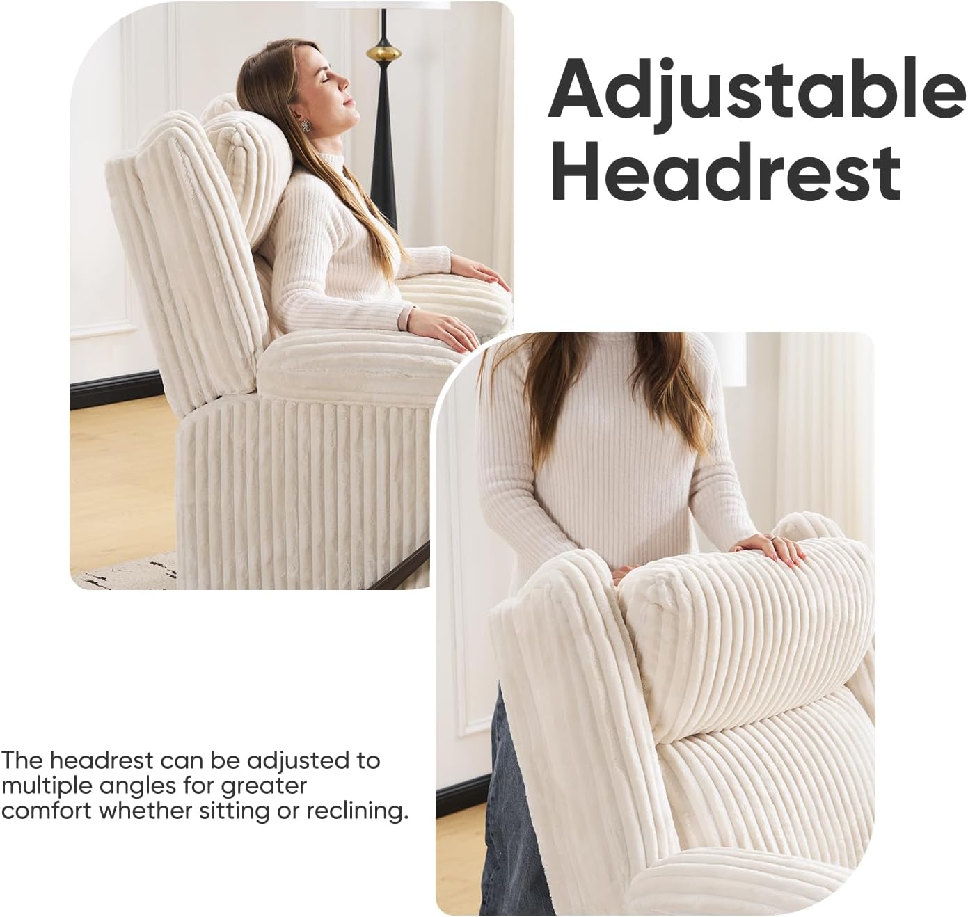 Oversized Power Recliner Chair with Massage and Heat, Swivel Rocker Recliner Chair for Adults with Arm Storage, Nursery Glider Recliner with Adjustable Headrest and Phone Stand, Side Pockets, Beige