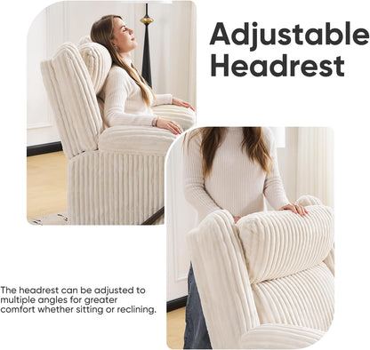 Oversized Power Recliner Chair with Massage and Heat, Swivel Rocker Recliner Chair for Adults with Arm Storage, Nursery Glider Recliner with Adjustable Headrest and Phone Stand, Side Pockets, Beige