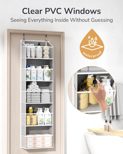 ULG 1 Pack Over Door Organizer with 5 Large and 10 Mesh Side Pockets, 44 lbs Weight Capacity Hanging Storage with Clear Window Kids Toys, Shoes, Diapers, Dark Grey, 5 Layers