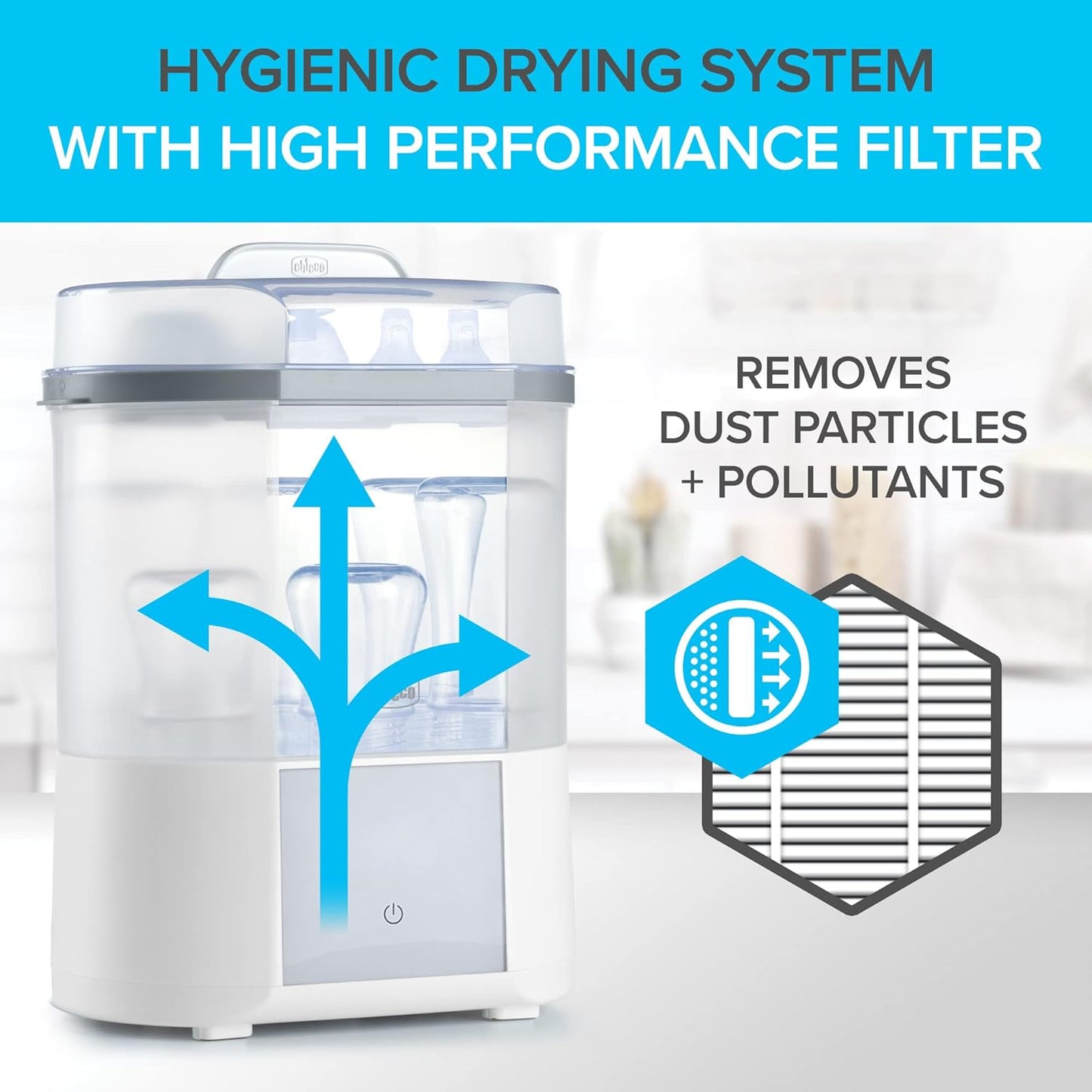 Chicco 3-in-1 Modular Electric Steam Sterilizer for Baby Bottles, Feeding Accessories, and More | Eliminates 99.9% of Germs | 3 Configurations | Automatic Shut-Off and Quiet Operation