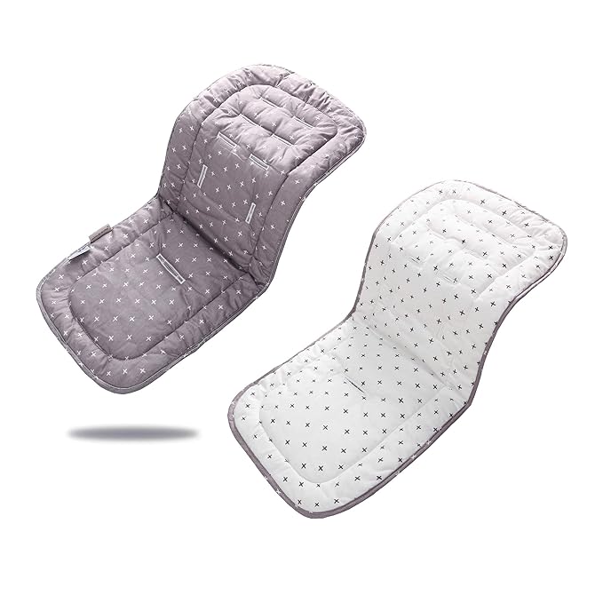 Baby Stroller Cushion,Infant Car Seat Insert-Reversible Universal Breathable and Soft Newborn seat Liner for Stroller,100% Cotton Seat Pad Liner for Newborns-34x78cm,1 Pack(White+Grey Cross)