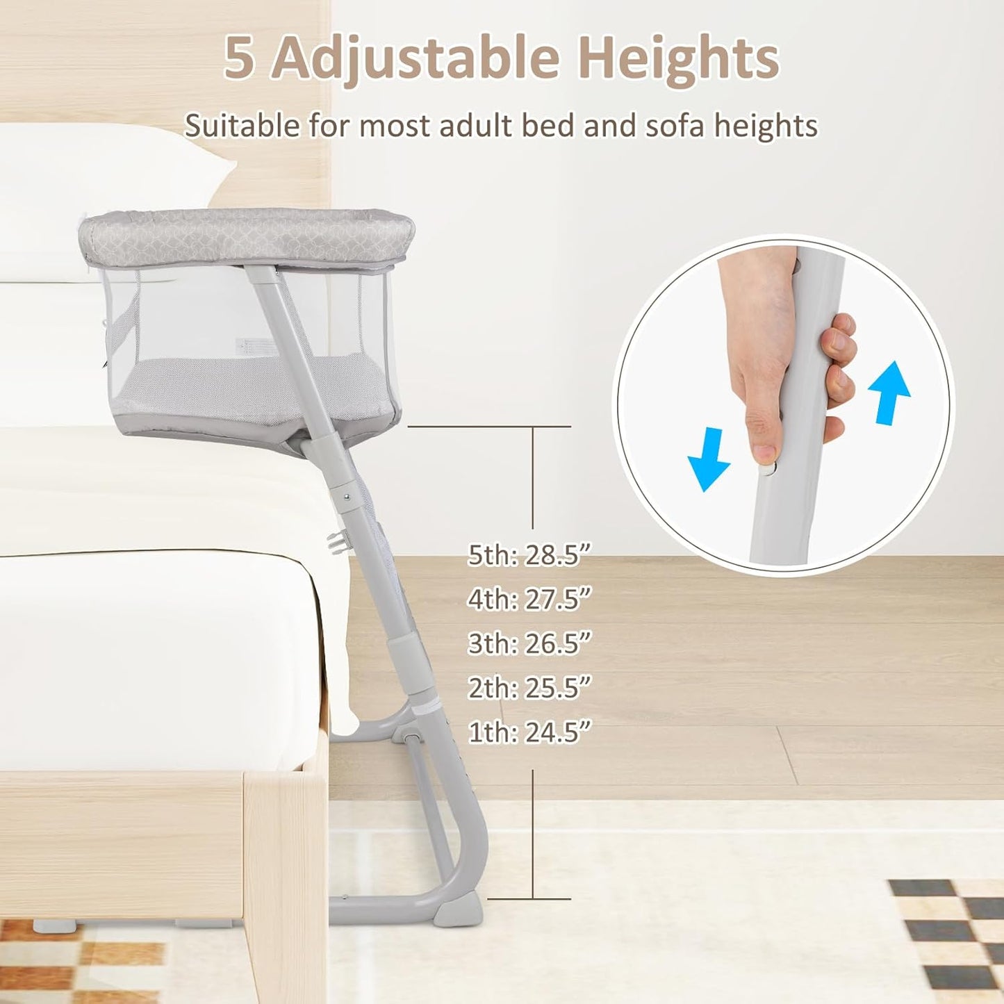 INFANS Over Bed Bassinet for Baby, Bedside Sleeper with Lowering Wall for Easy Access, Safe Close Sleeping, Adjustable Height, Storage, Newborn Infant Girls Boys (White)
