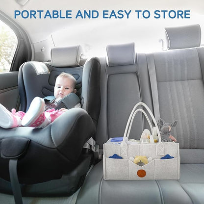 Maliton Baby Diaper Caddy, Car Organizer with Handle, Felt Diaper Caddy for Baby Boy Girl, Changing Table Organizer for Baby Stuff, 16" x 10" x 7" Baby Organizer for Nursery (White)