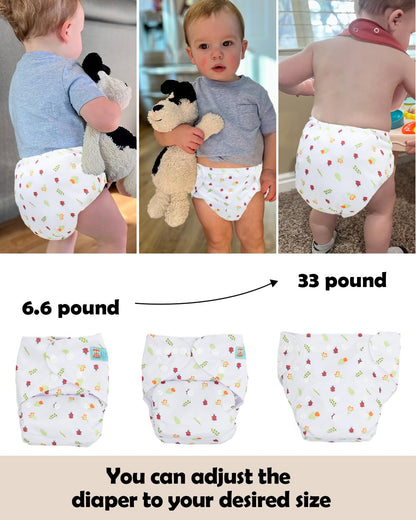ALVABABY Baby Cloth Diapers 6 Pack with 12 Inserts Cloth Diaper Covers Adjustable Washable Reusable for Baby Girls and Boys