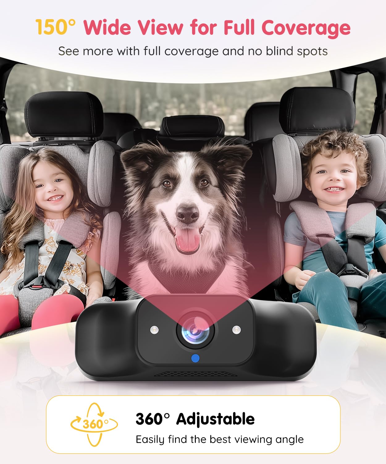 LUCKVIEW BM1 Baby Car Camera for Back Seat & Pet Monitoring, 5'' 1080P Monitor with IR Night Vision, 3X Zoom, Crystal Clear View, Easy 5-Min Wired Installation for Peace of Mind