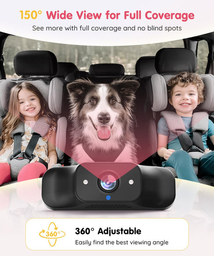 LUCKVIEW BM1 Baby Car Camera for Back Seat & Pet Monitoring, 5'' 1080P Monitor with IR Night Vision, 3X Zoom, Crystal Clear View, Easy 5-Min Wired Installation for Peace of Mind