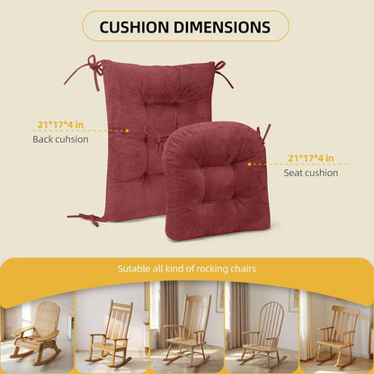 Millsilo Rocking Chair Cushions 3-Piece Set with Neck Pillow, Indoor Rocker Comfortable Tufted Non-Slip Pads with Ties, High-Density Foam Cushion for Adirondack Glider Chair, Orange, 52 x 19 x 4 Inch