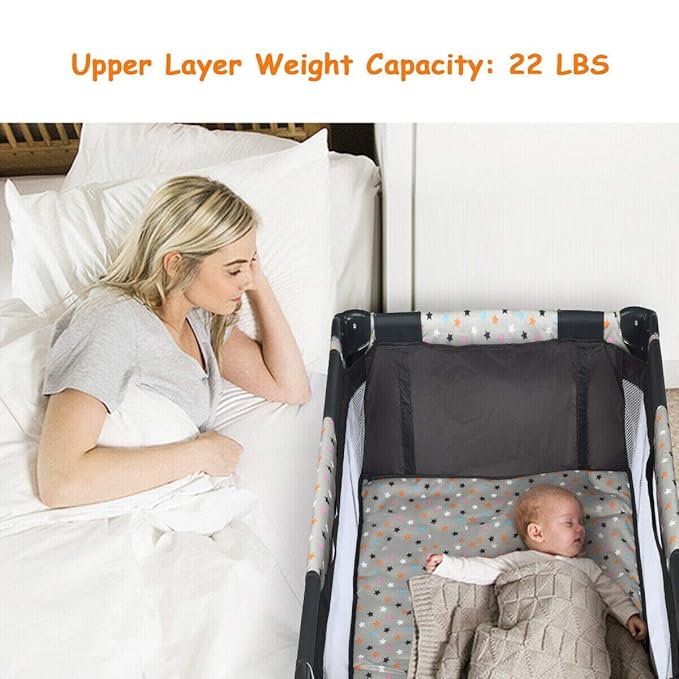 BABY JOY Pack and Play with Bassinet, Portable Playard for Baby, Double Layer Foldable Baby Playpen with Mattress, Lightweight Travel Crib with Bassinet & Carry Bag from Newborn to Toddlers