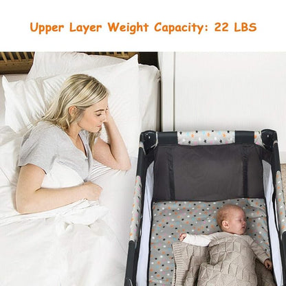 BABY JOY Pack and Play with Bassinet, Portable Playard for Baby, Double Layer Foldable Baby Playpen with Mattress, Lightweight Travel Crib with Bassinet & Carry Bag from Newborn to Toddlers
