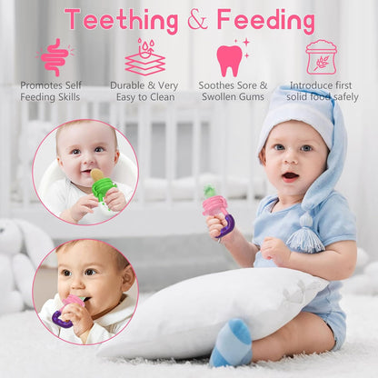WAJIAYON Baby Fruit Feeder Pacifier | Infant Food Feeder Pacifier & Food Dispensing Spoon | Fresh Fruit Teethers for Babies | Silicone Feeder Baby,Mesh teethers for Babies Gifts for Boys and Girls