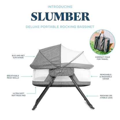 Baby Delight Beside Me Doze Deluxe Baby Bassinet, Bedside Sleeper, Foldable, Removeable Canopy, Pebble Grey