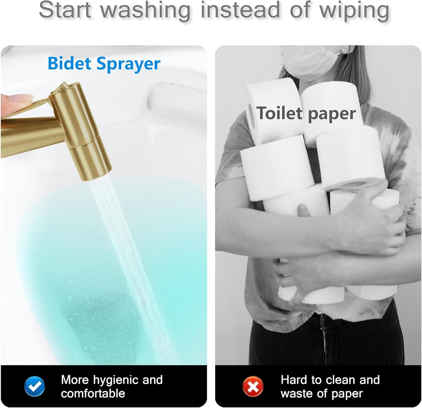 Brushed Gold Bidet Sprayer Head Only, Stainless Steel Brass Hand Bidet Sprayer with Adjustable Water Pressure Control for Baby Cloth Diaper & Bathroom & Pet Shower