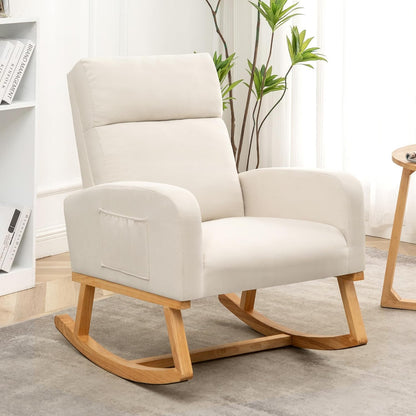 HCHAIRH Rocking Chair Nursery, Upholstered Fabricr Nursing Rocking Chairs with Soft High Back, Modern Nursery Glider Rocker for Mom Living Room, Bedroom, Camel