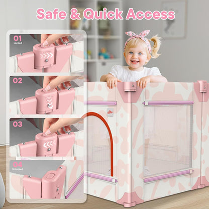 Baby Playpen for Babies and Toddlers, Upgraded 50x50 Inch Foldable No Assembly Required Play Yard with Breathable Mesh, Safe Playard with Gate, Indoor & Outdoor Infants Play Pen (1pc-Sand Checks)
