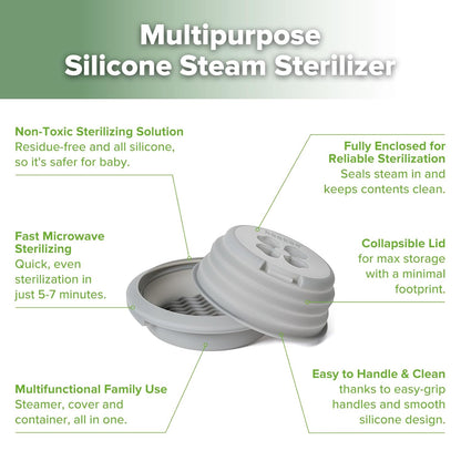 Haakaa Multipurpose Silicone Microwave Bottle Sterilizer & Steamer – Reusable Collapsible Microwave Sterilizer for Baby Bottles,Breast Pump Parts & Pacifiers and Accessories,Great for Home &Travel