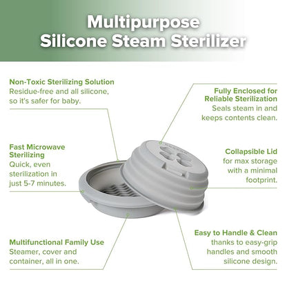 Haakaa Multipurpose Silicone Microwave Bottle Sterilizer & Steamer – Reusable Collapsible Microwave Sterilizer for Baby Bottles,Breast Pump Parts & Pacifiers and Accessories,Great for Home &Travel