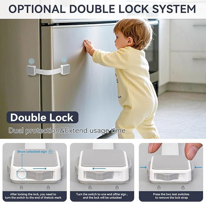 6 Pack Child Safety Cabinet Locks for Baby Proofing, Length Adjustable Latch Straps Dual Button Design for Drawers Fridge Refrigerator Doors Toilet Seat Oven