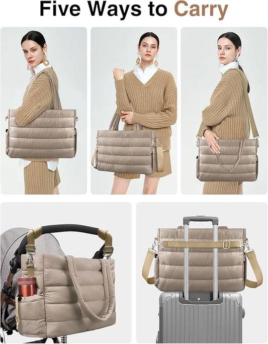 KUBYA Diaper Bag Tote, Puffer Diaper Tote Bags for Women Lightweight Travel Work Hospital Baby Bag Crossbody Mommy Bag
