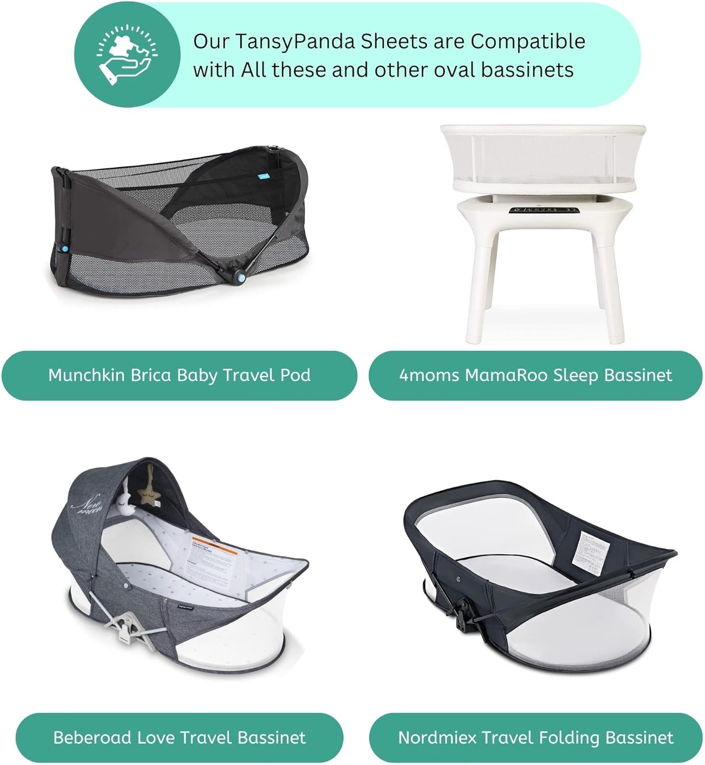 Bassinet Sheets for Papablic, CoZee, Cowiewie, Ezebaby, Nawahev Baby Bassinet Bedside Sleeper by TansyPanda, 3PC, 33x20, Ultra Soft, Breathable Snug Fit, Unisex Boys Girls, Gray White (Space Rockets)