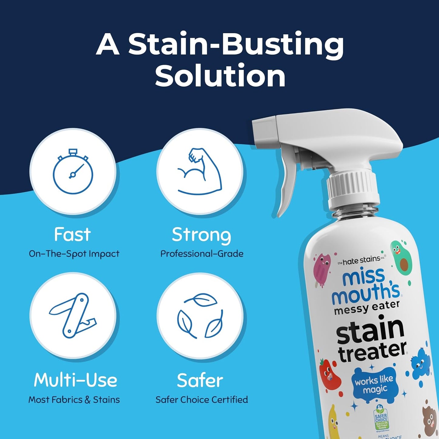 Miss Mouth's Messy Eater Stain Treater Spray - 4oz Stain Remover - Newborn & Baby Essentials - No Dry Cleaning Food, Grease, Coffee Off Laundry, Underwear, Fabric