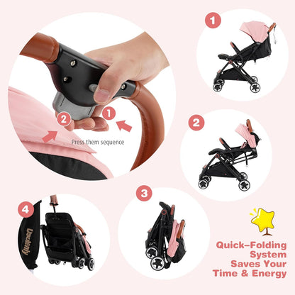 BABY JOY Lightweight Baby Stroller, Compact Toddler Travel Stroller for Airplane, Infant Stroller w/ 5-Point Harness, Adjustable Backrest/Footrest/Canopy, Storage Basket, Easy One-Hand Fold, Beige