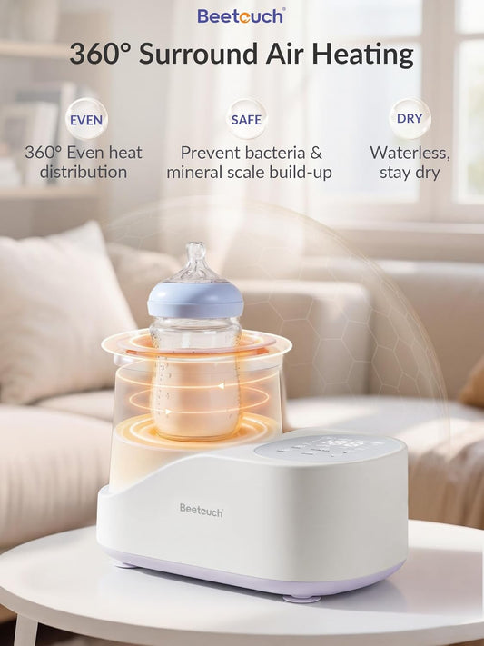 360° Airflow Heating Waterless Baby Bottle Warmer with Gentle Rock Motion for Breastmilk and Formula - Precise Temperature Control & Even Heat Distribution