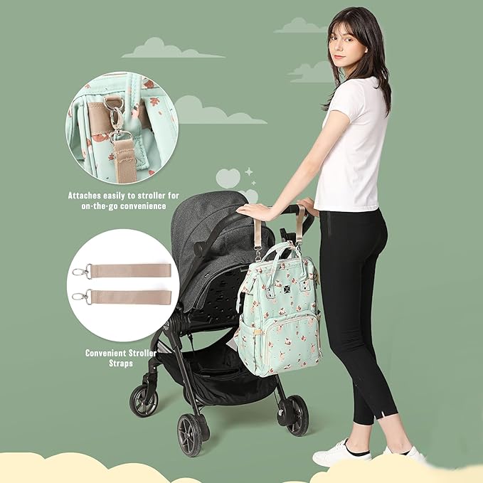 Diaper Bags Backpack for Mom Dad Baby Care Bag Maternity Nappy Bags for Boys Girls Large Green Pañaleras para bebe Baby Changing Bag Large Capacity Waterproof Multifunction Travel Backpack