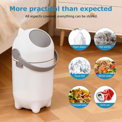 Diaper Pail Odor Control Bin, Large Capacity Diaper Disposal Container, Plastic 15L Holds 16 Diapers Airtight Lid, with Odor Blocking Baffle for Home Nursery Room Living Room White