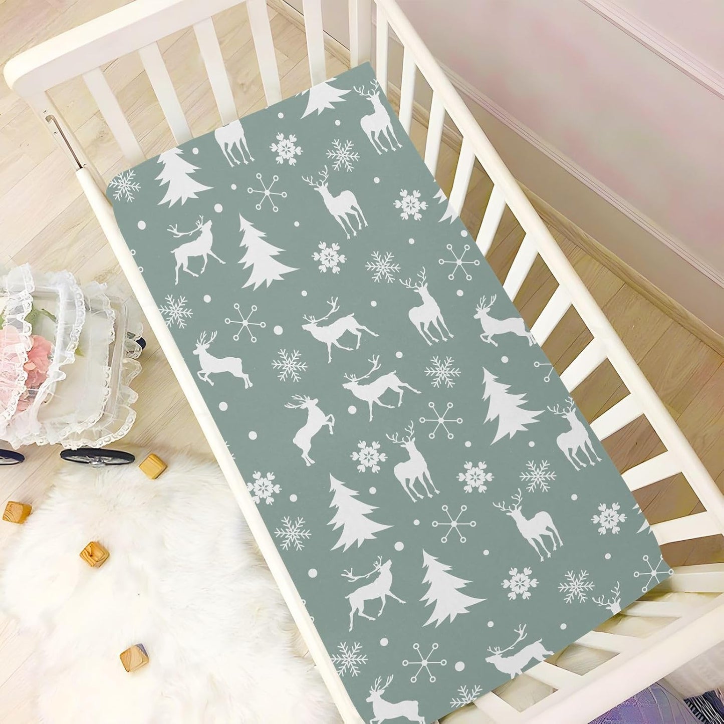Fitted Crib Sheets Turtle Sea Horse Stretchy Portable Playard Sheets for Baby Toddler, Breathable Soft Mini Crib Mattress 39 x 27 in for Boys and Girls